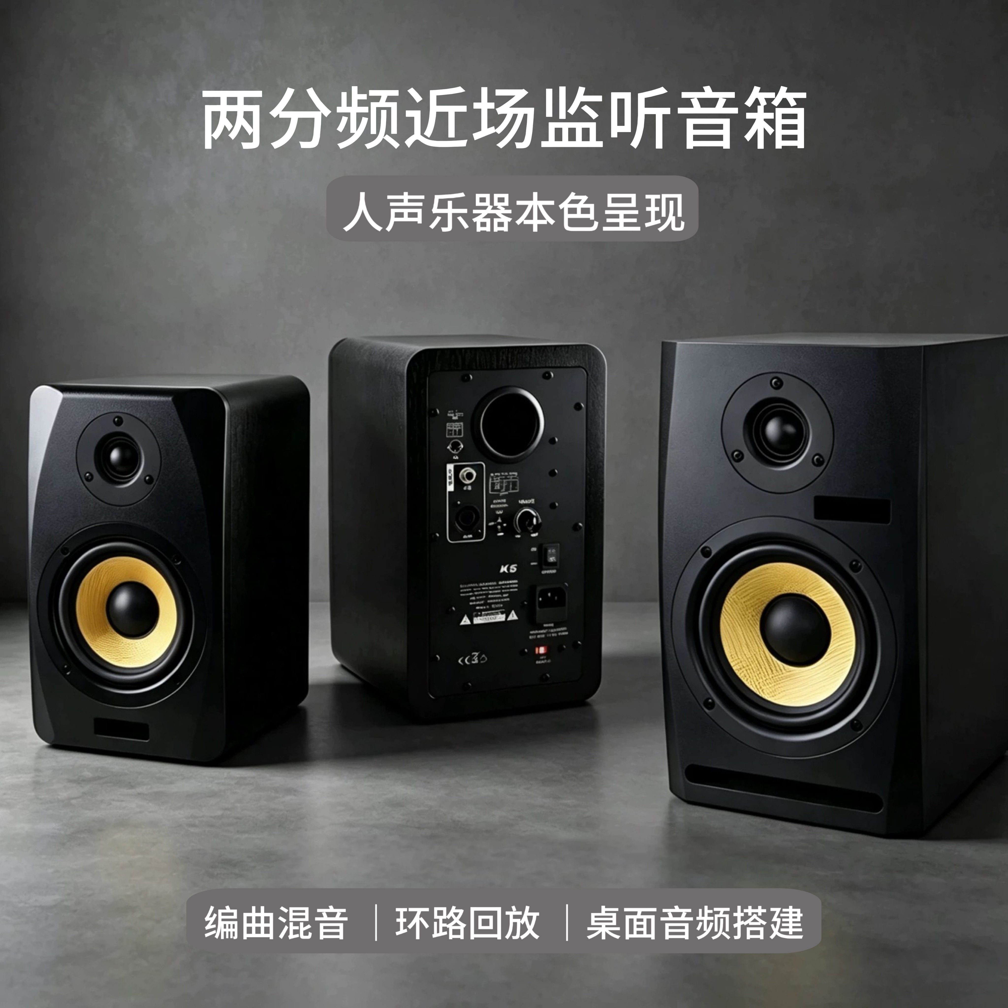 两分频近场有源监听音箱 纯模拟直通无音染 可搭配DSP前级处理器