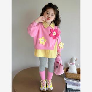 新款 打底裤 套装 女宝宝儿童洋气时髦长袖 假两件 2025秋款 女童春秋季