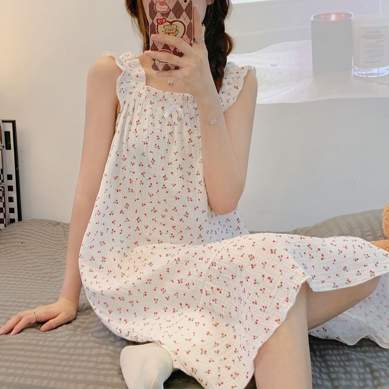 纱布棉睡裙女夏季睡衣ins