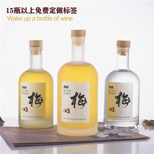 定制玻璃瓶伏特加酒瓶木塞空酒瓶自酿青梅杨梅酒高档密封磨砂瓶子