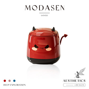 MODASEN MENJ搞怪小恶魔桌面垃圾桶办公迷你收纳桶带盖 萌角