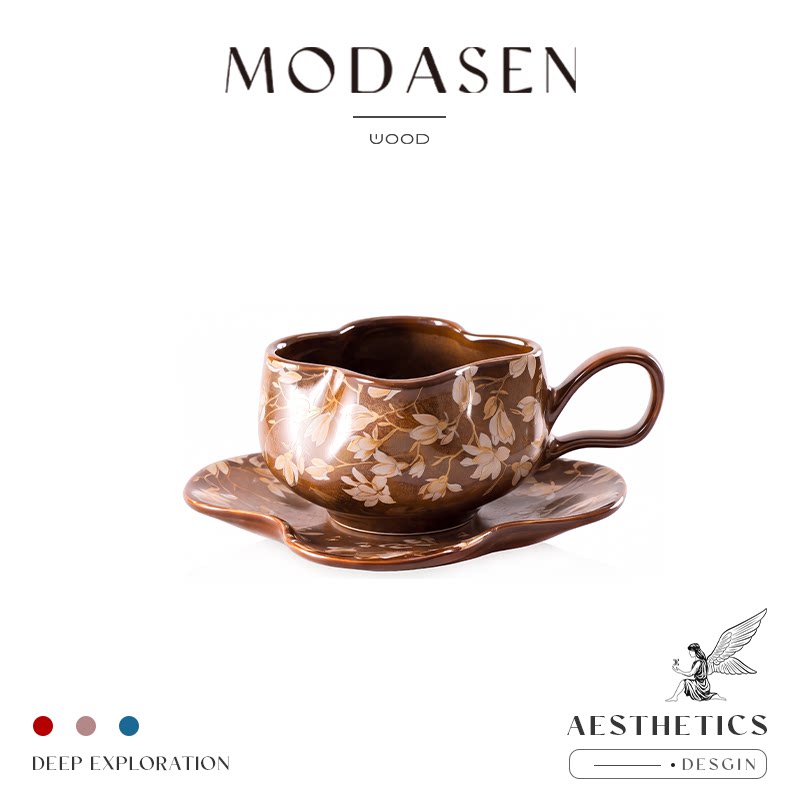 MODASEN丨花韵 PADU日式和风花形陶瓷茶杯碟茶具家用招待咖啡杯