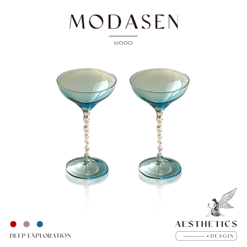 MODASEN创意淡蓝玻璃鸡尾酒杯