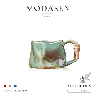 MODASEN AHJD复古窑变陶瓷马克杯不规则咖啡杯家用水杯礼物 绑绳