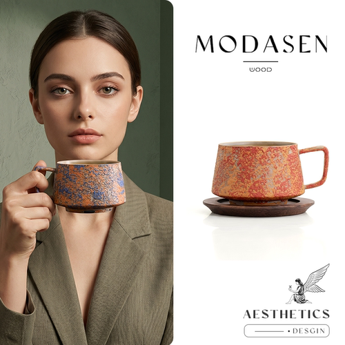 MODASEN英国陶瓷咖啡杯木碟套装