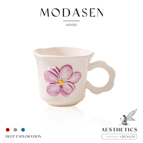 MODASEN立体手工花朵陶瓷马克杯