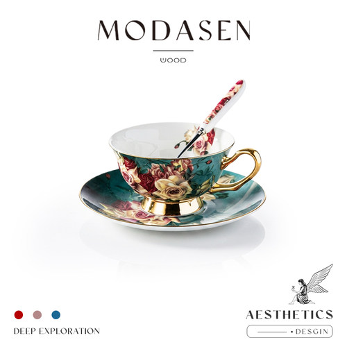 MODASEN玫瑰骨瓷咖啡杯碟茶壶