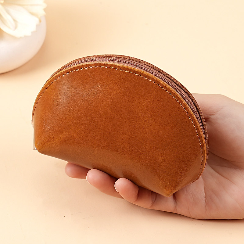 新款油蜡皮小钱包复古简约迷你贝壳零钱包经典实用硬币钥匙收纳包