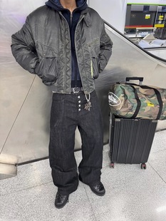 新时代OG五连扣原牛14oz宽松固色直筒宽松A字阔腿baggy牛仔裤 子