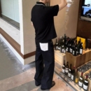 新時(shí)代OG馬毛岡山原牛14.5盎司彎刀原色baggy闊腿直筒黑色牛仔褲