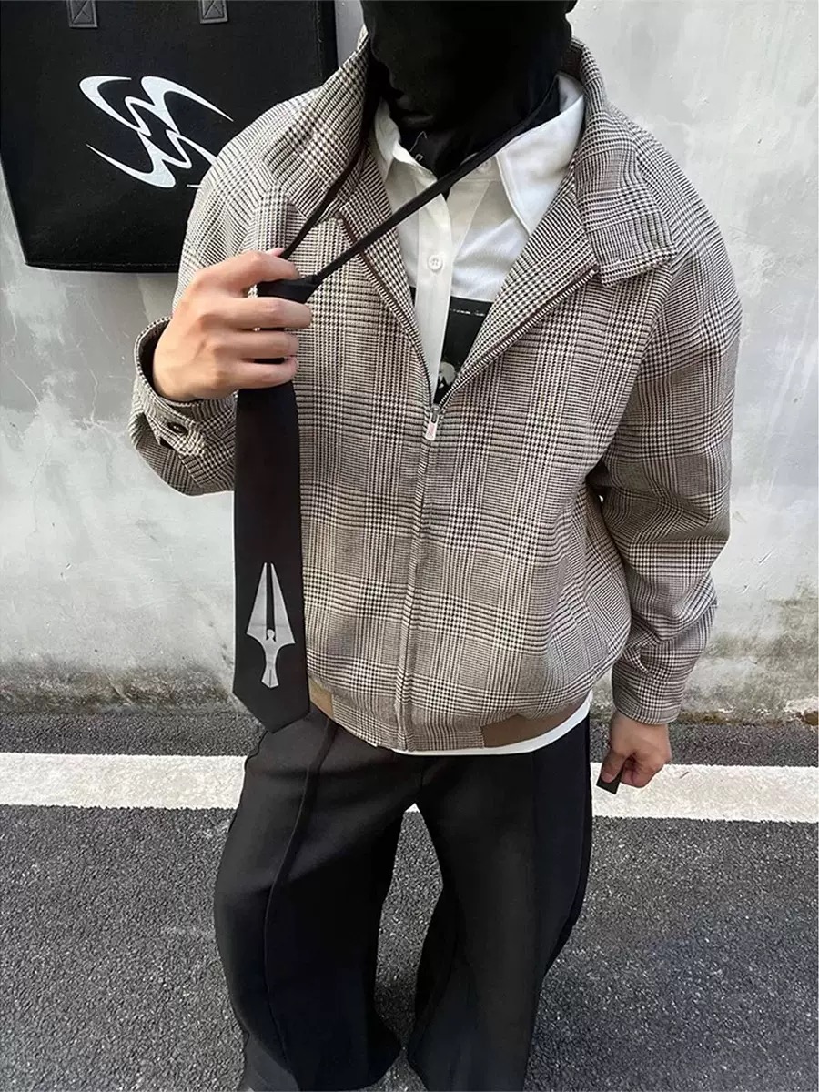 新时代OG“威尔士亲王”千鸟格纹哈灵顿夹克cleanfit休闲短宽外套