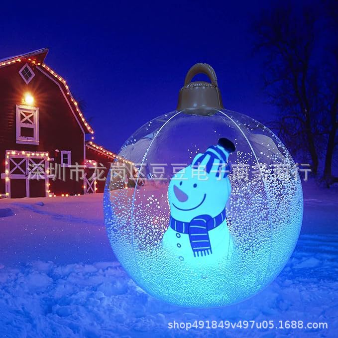 新款圣诞装饰气球LED带灯户外庭院PVC透明球中球充气圣诞球工艺品