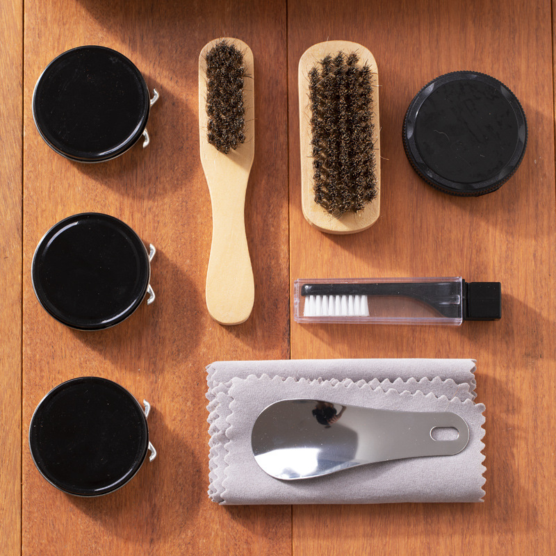 皮鞋鞋油鞋刷套装9件马鬃毛保养护理鞋拔小刷子软毛上油