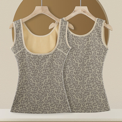 新款时尚秋冬豹纹女士加绒加厚托胸保暖背心束腰美体塑形保暖马甲