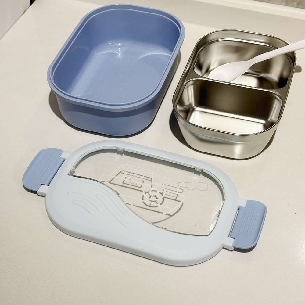 简约不锈钢饭盒小学生两格分格双层便当盒上班族保温午餐盒