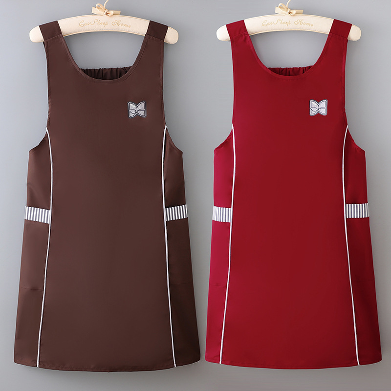 新款纯色收腰撞色马甲防水防油围裙女厨房家用印字男女耐磨工作服