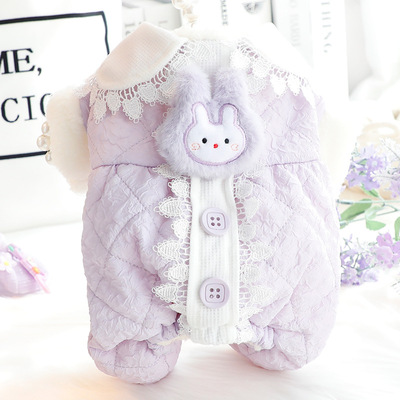 狗狗衣服秋冬装厚款可爱蕾丝四脚包肚子女棉衣小型犬泰迪宠物4865