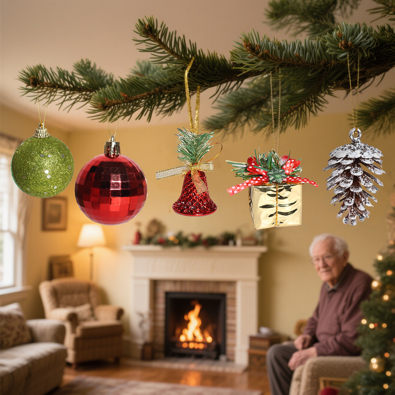 圣诞节礼盒套装挂件圣诞树布置铃铛礼盒仿真松果圣诞球派对礼物盒