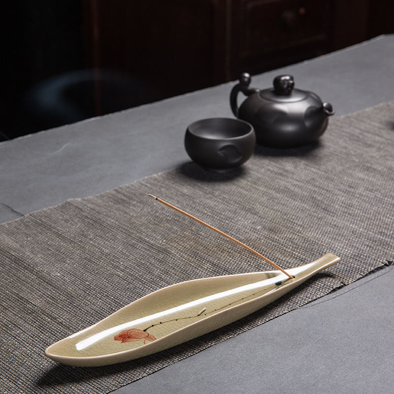 手绘荷花线香插室内线香炉香插摆件陶瓷创意仿古卧香炉家用檀香炉