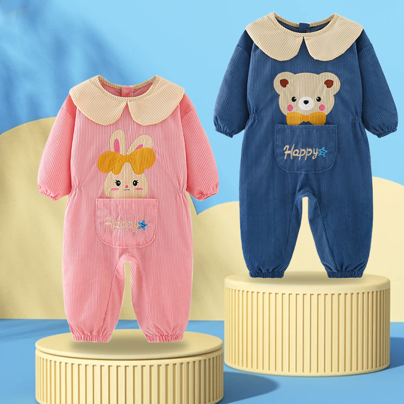 儿童爬爬服秋冬长袖一体护衣爬行服全身户外防脏哈服宝宝连体罩衣