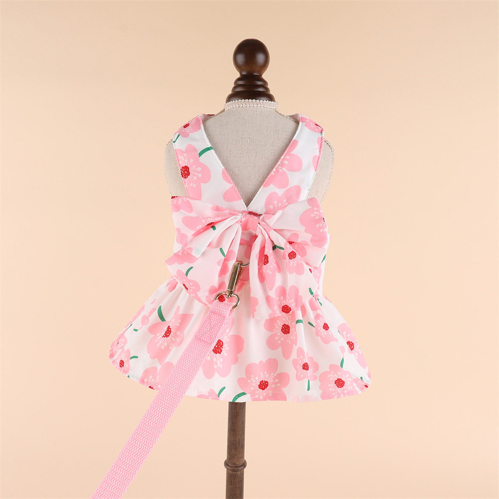 宠物狗狗衣服春装春夏季薄款带牵引绳裙子小型犬猫咪泰迪比熊博美