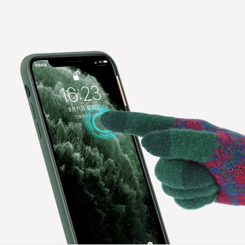 日系针织手套女冬季加绒加厚保暖手套户外骑行滑雪五指触屏手套男