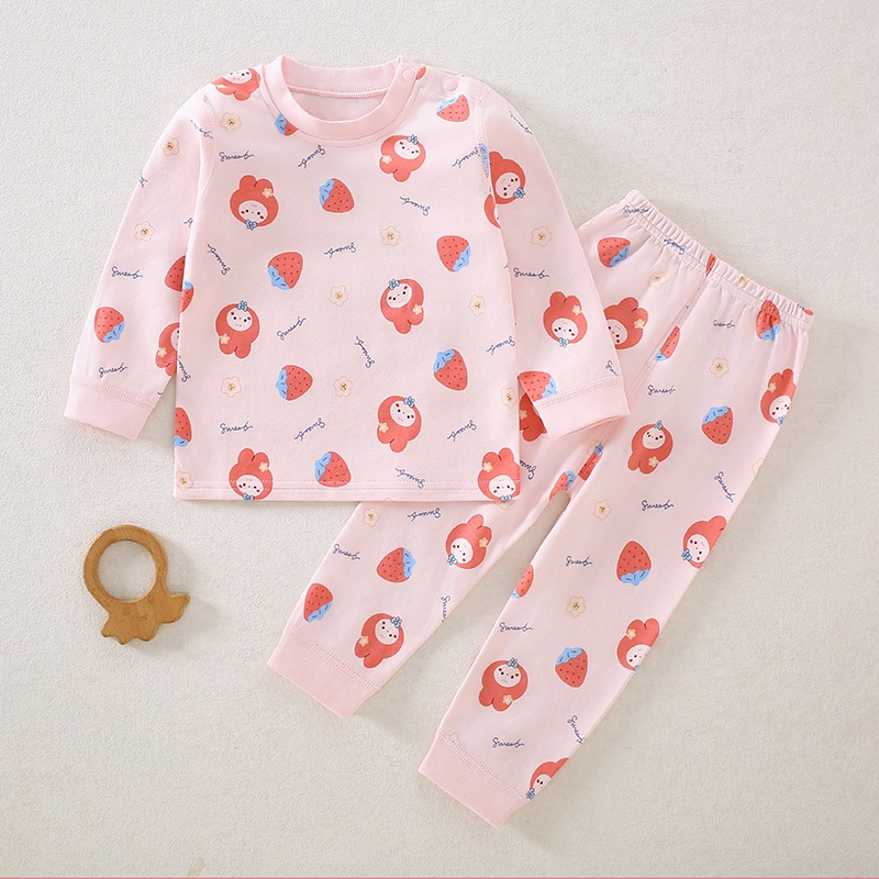 婴儿分体衣服儿童秋衣秋裤a类纯棉春宝宝睡衣家居服肩扣内衣套装