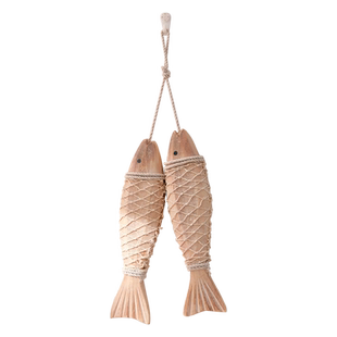 美式复古北欧地中海背景墙上装饰品鱼挂件手工实木串鱼串壁饰挂饰