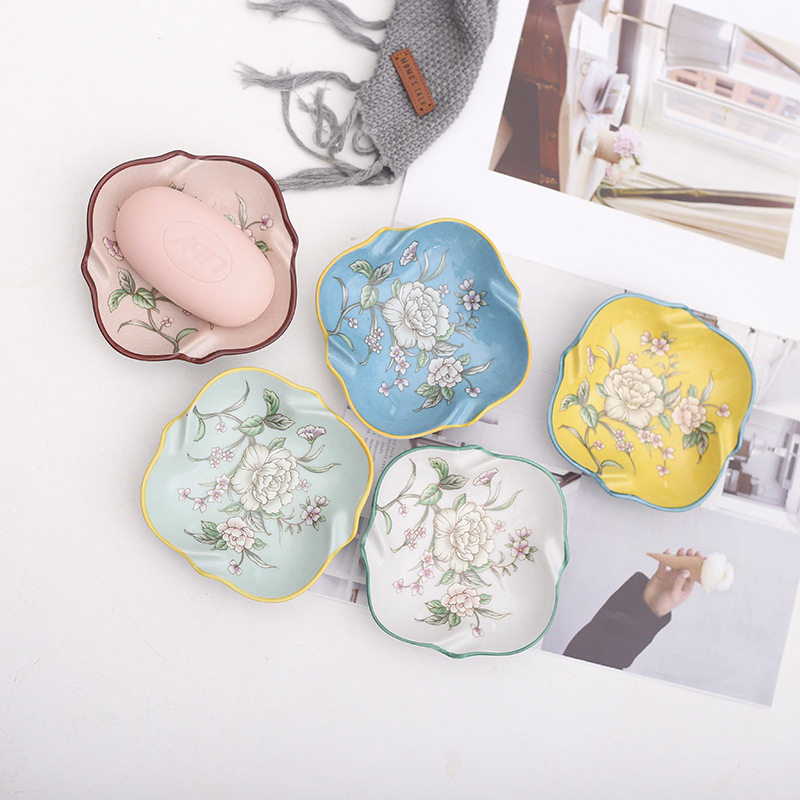 现货欧式创意陶瓷贴花肥皂盒卫生间美式浴室香皂盒美容院皂托