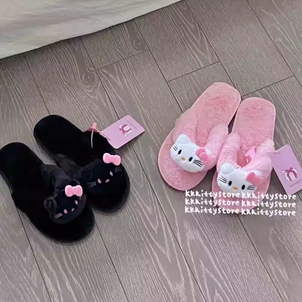 hellokitty棉拖防滑毛绒人字拖女生可外穿卡通凯蒂猫保暖居家棉鞋