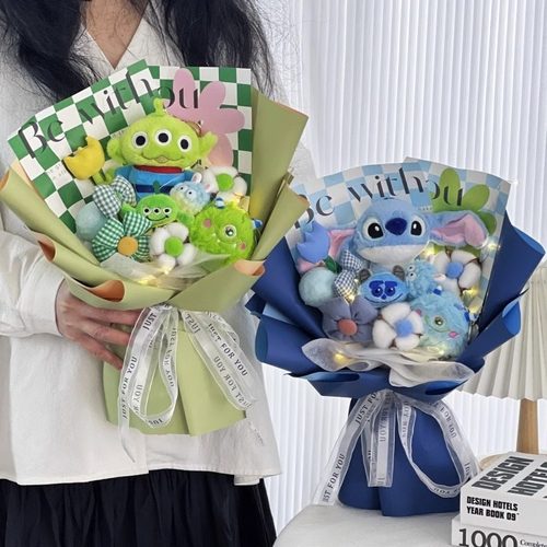史迪奇三眼仔创意玩偶花束生日礼物送女朋友闺蜜男孩手捧花伴手礼