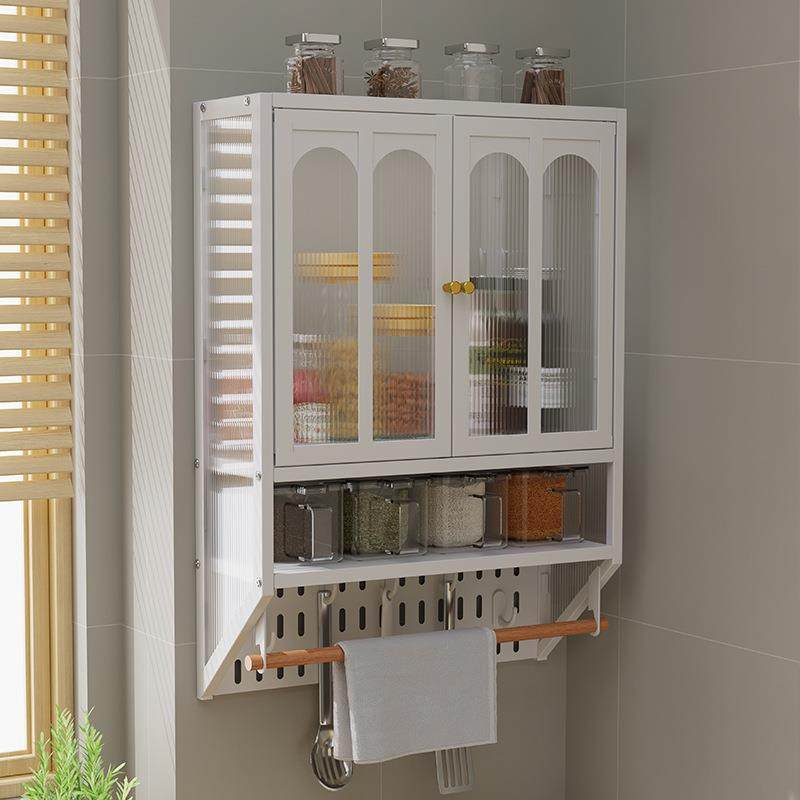 厨房调料置物架 洞洞板壁挂式免打孔挂墙收纳柜带磁吸柜门防尘,收纳整理,整理架/置物架/收纳架,淘宝优惠券,粉丝福利购,淘宝优惠卷