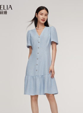歌莉娅夏季新品醋涤混纺珠片小香风连衣裙1E3R4K01A