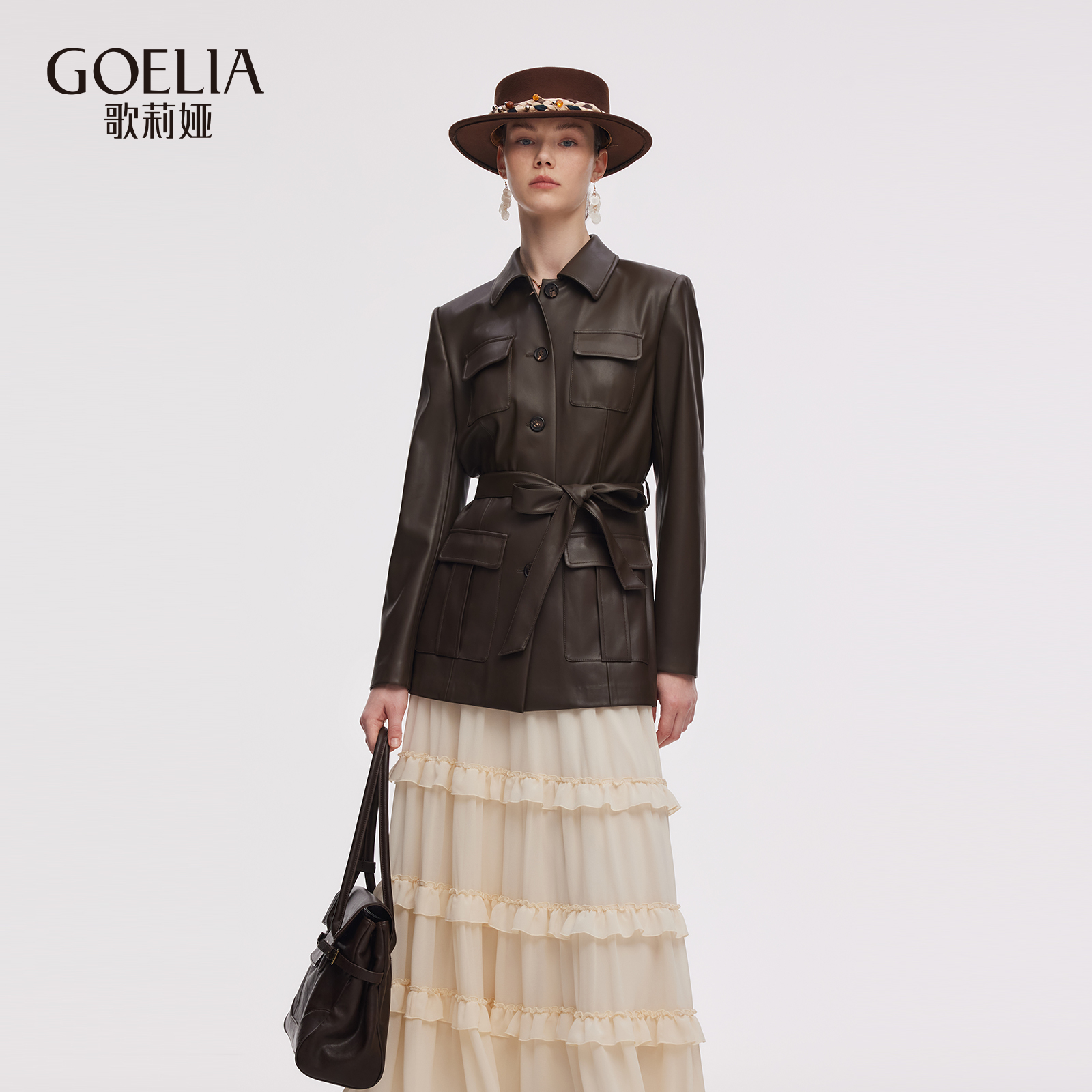 歌莉娅秋季新品仿皮工装外套(配送本布腰带)1E9L6F690