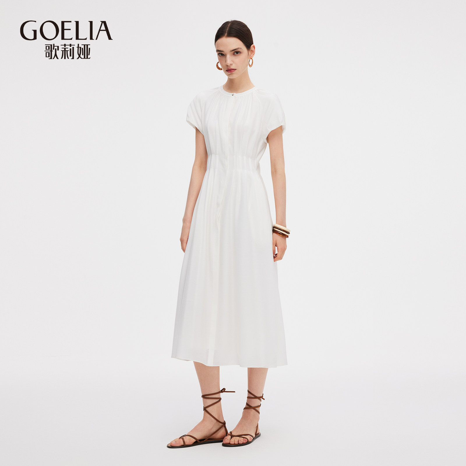 歌莉娅夏季新品醋酸插肩袖连衣裙1E5C4K640