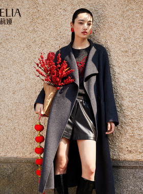 歌莉娅冬季新品全羊毛立领毛呢外套大衣配腰带1ENC6N280