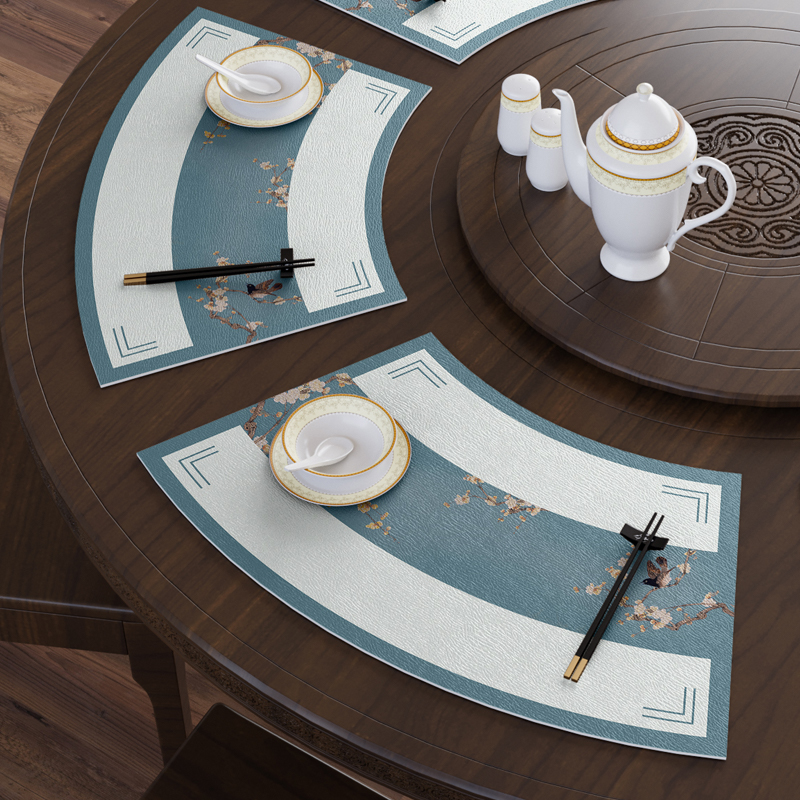 新中式风圆桌扇形餐垫桌垫小块防油防水隔热酒店专用餐桌垫杯垫