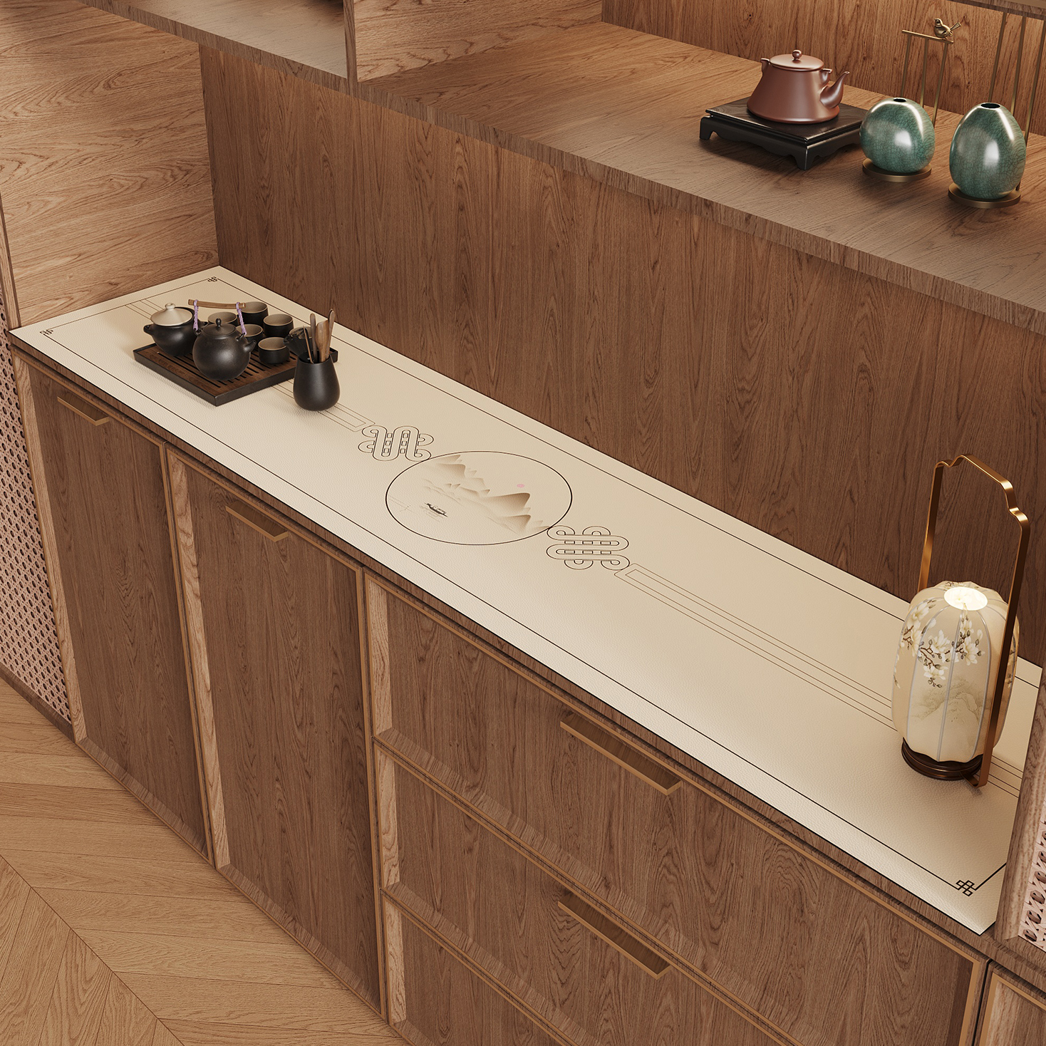 新中式国风餐边柜垫长条桌垫防水防尘桌面保护垫玄关鞋柜垫子