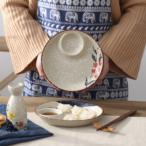E-commerce Japanese Ceramic Dumplings with Sauce Plate, Hotel Home Japanese Mother Plate -2