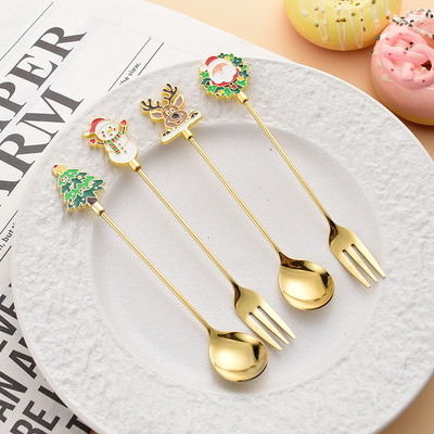 Creative 304 stainless steel zinc alloy fork spoon cartoon cherry blossom cat dessert spoon fruit fork coffee spoon sti