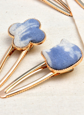 Handmade blue dyed hair accessories, hair clips, DIY material packages, accessories, tie dye cloth stickers, jewelry, c
