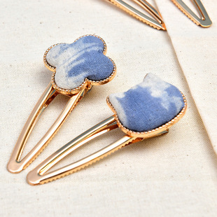 Handmade blue dyed hair accessories, hair clips, DIY material packages, accessories, tie dye cloth stickers, jewelry, c