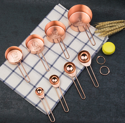 Nordic 8-piece set rose gold copper measuring cup measuring spoon 9-piece stainless steel copper plated titanium gold m