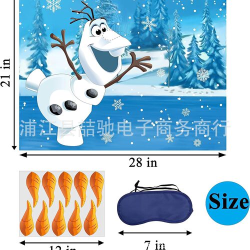 Winter snowman children's birthday blindfold game poster snowman nose sticking game 24PCS stickers fun game