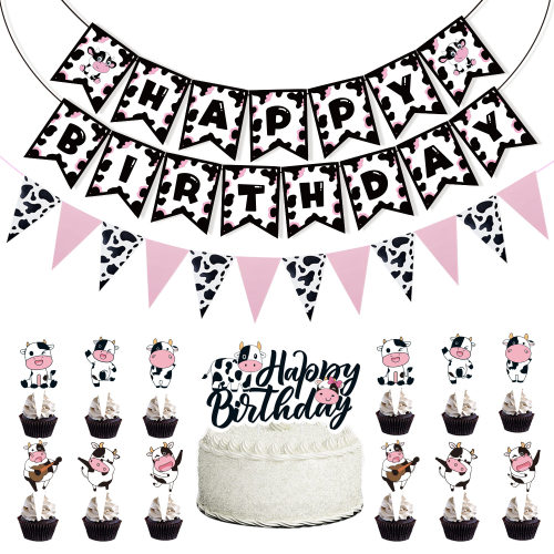 Farm Cow Theme Party Decoration Supplies Ranch Black and White Cow Pattern Tail Pull Banner Small Swallowtail