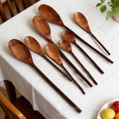 Tree branch coffee stir wooden spoon, Japanese monochrome nanmu honey spoon, creative ice cream beverage stir spoon