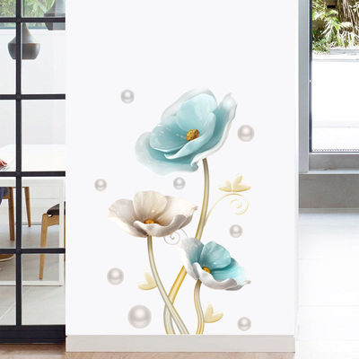 GS92 Blue Lotus Wall Stickers, Entrance Wall Decorations, Bedroom Decorations, Wall Stickers, Wall Paper, Self Adhesive