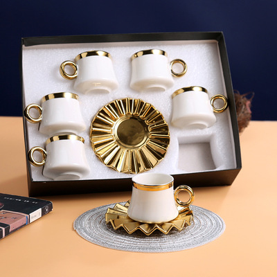 Export gold-plated coffee cups and plates, ceramic tea sets, simple plated edges, electroplated cups and plates set, wi