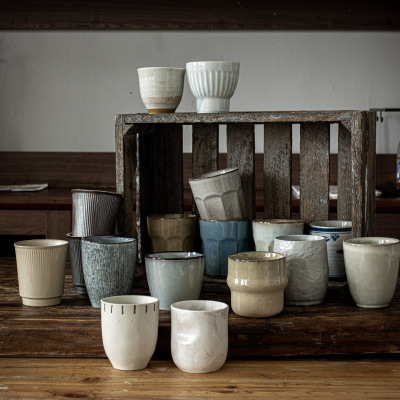 Simple and rustic soup cup collection, retro style ceramic handleless cup, water cup, home tea cup, master cup, Japanes