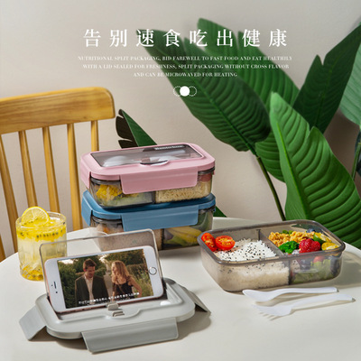 Food grade plastic lunch box for office workers, students, portable partitioned lunch box, microwave heated Japanese st